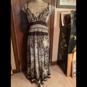 She’s Cool, Brown & White Print, adjustable Spaghetti Strap Sun Dress